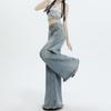 American Old Wide-leg Jeans Autumn High Waist Loose Washed Fringed Rough Edge Retro Mopping Straight Pants Tide