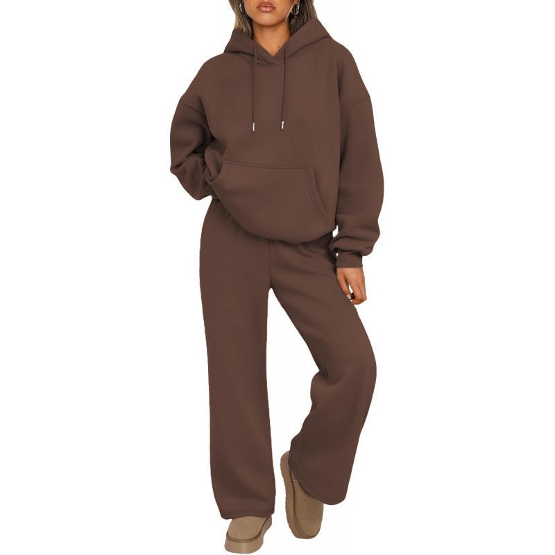 Women's Two-Piece Autumn Set: Velvet Hoodie & Wide-Leg Sweatpants