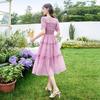 Women's Square Neck Puff Sleeve High-Waist Smocked Midi Dress