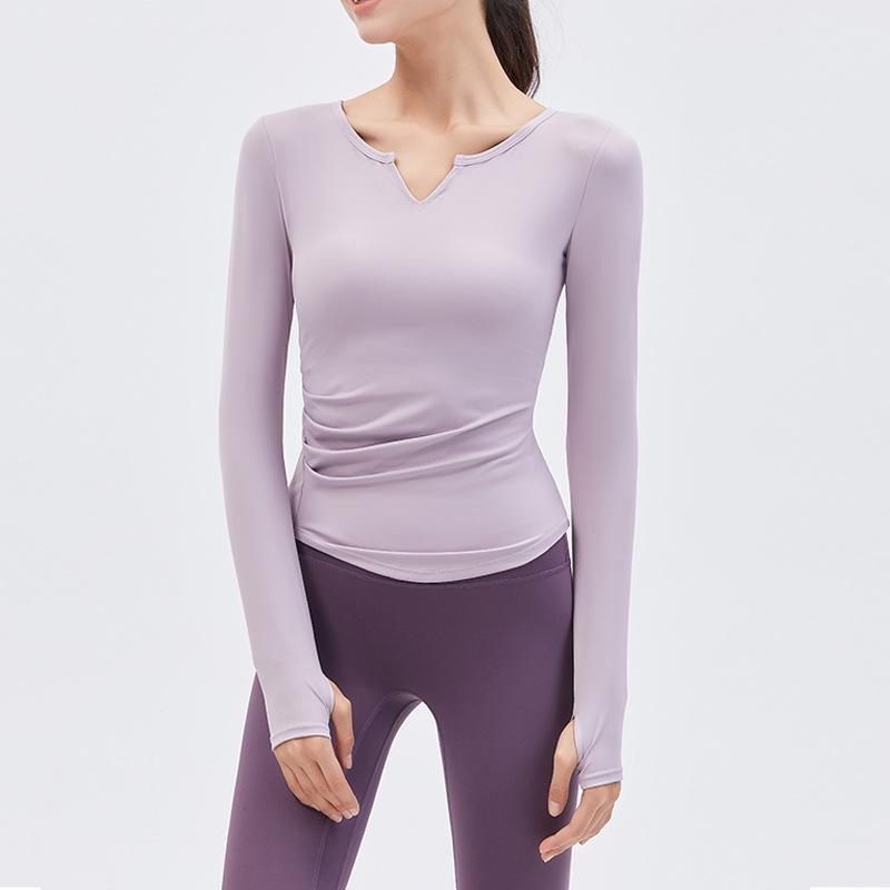 2023 Spring V-Neck Long Sleeve Yoga Top with Chest Pads - Women's Running and Fitness Wear