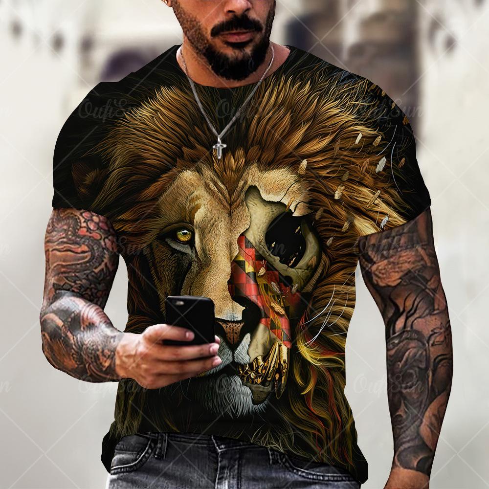 Summer Animal Lion 3D Printed Men's T-shirt Casual Short Sleeved T-shirt