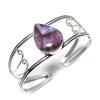 Natural Amethyst Gemstone 925 Sterling Silver Cuff Bangle Adjustable AC-1428
