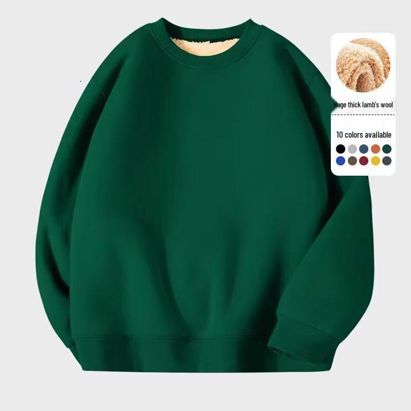 

Men s Plus Size Warm Lambswool Hoodie - Thick, Velvet-Lined, Round Neck Pullover for Autumn/Winter. EU 2XL (4XL) темно-зелений колір