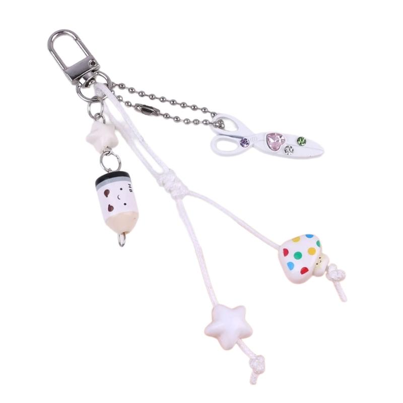 Cute Bag Charm Pendant Keyring Scissors,Pencil Braided Rope Keychain Bag Charm for Backpack Purse Handbag Decoration