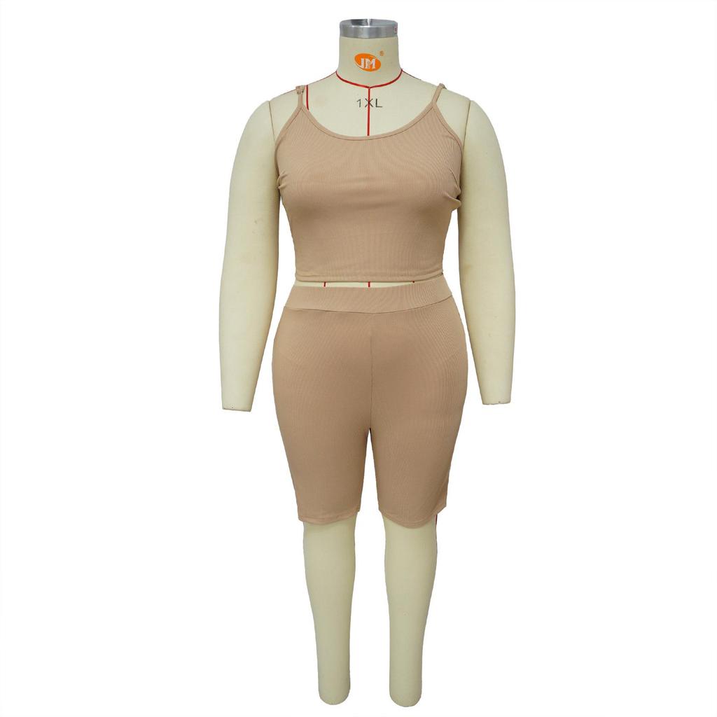 Plus Size Women's Two-Piece Set: High Elastic U-Neck Sleeveless Top & Casual Shorts