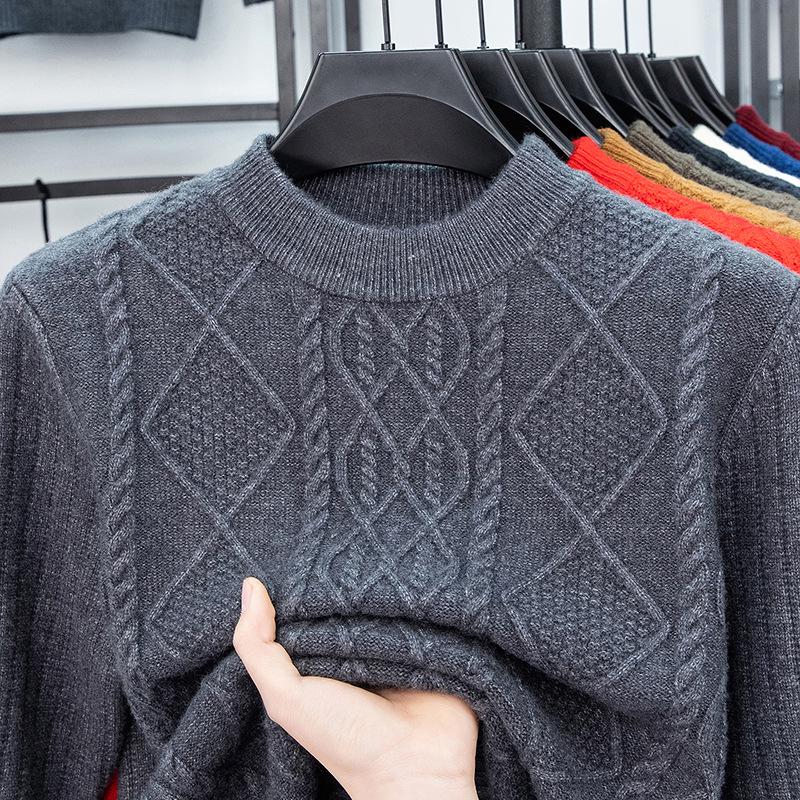 Men's Winter Jacquard Knit Sweater - Thick, Warm, Half-High Collar, Fashionable for All Ages