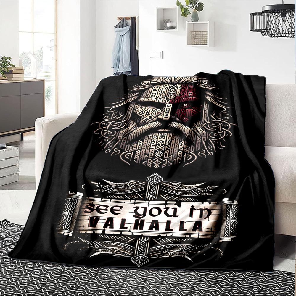 1pc Viking Valhalla Throw Blanket Soft Flannel, Cozy All Season Polyester Perfect for Home, Office