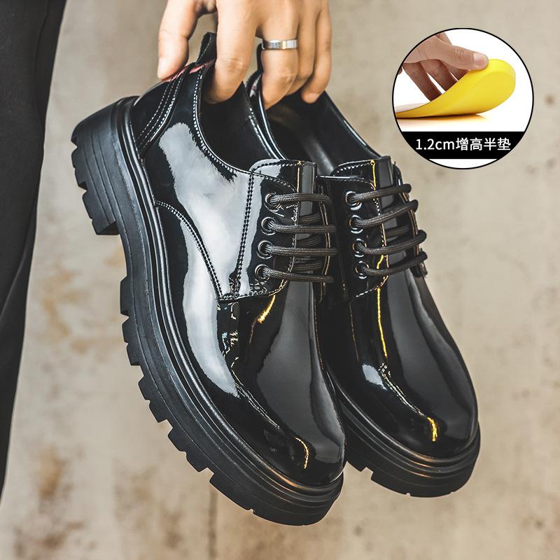Men Patent Leather Lace‑Up Platform Oxford Shoes Glossy Chunky Dress Footwear Fashion Casual Business Party Dress Shoes for Man