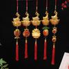 1PcsChinese New Year Golden Goat Hanging Decorations With Lucky Fu Elements Red Tassels For Spring Festival Home Wall Car Decor