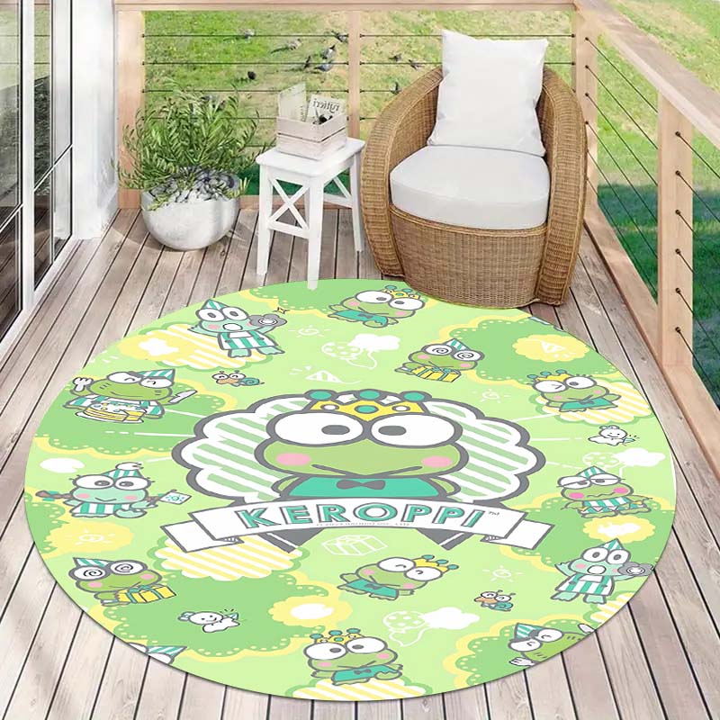 Kawaii Cartoon Keroppi Round Carpet Non-Slip Circle Area Rug Children Playroom Nursery Bedroom Home Floor Mat