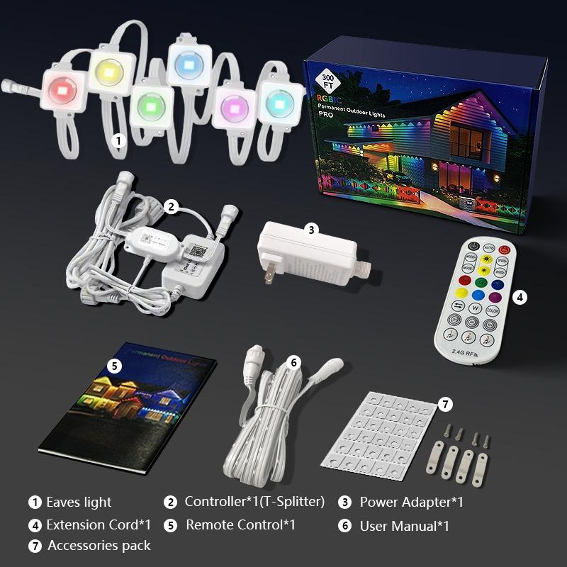 LED Permanent Outdoor Lights IP65 Waterproof RGBIC Eave Lights RGB+IC 100FT Smart LED Eaves Lights  DIY Holiday String Light