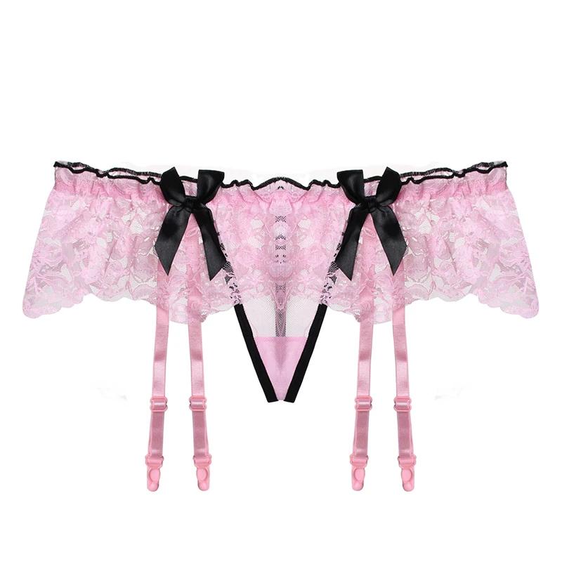 Black Pink Red White Lace Bow Garter Panties And Stockings Set Women Sexy Thin Transparent Wedding Garters Suspender Belt