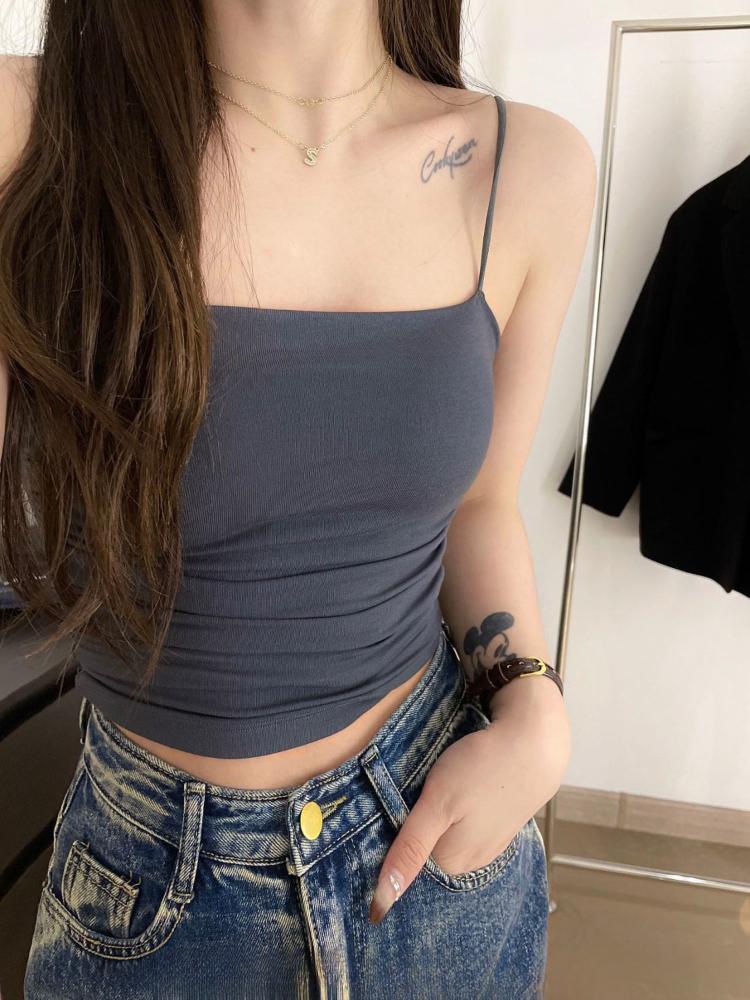 Crop Tops mit Brustpolster, einfarbig, Neckholder-Tanktop für Damen, Sommer-Camis, rückenfreies Camisole, modisches, lässiges Tube-Top, ärmelloses Cropped-Weste