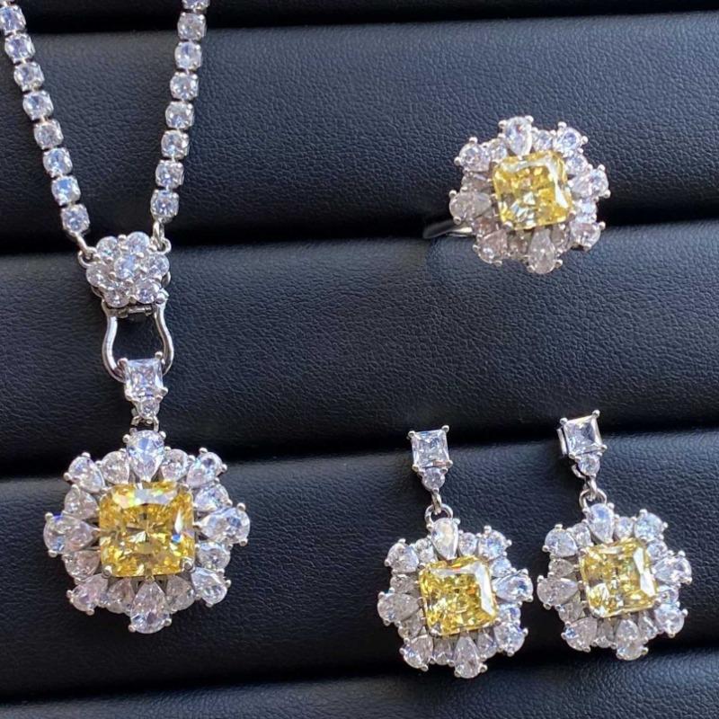 

SACE GEMS классический медный сплав циркон кольцо серьги кулон ожерелье ювелирные наборы подарки для свадебной вечеринки Open жёлтый