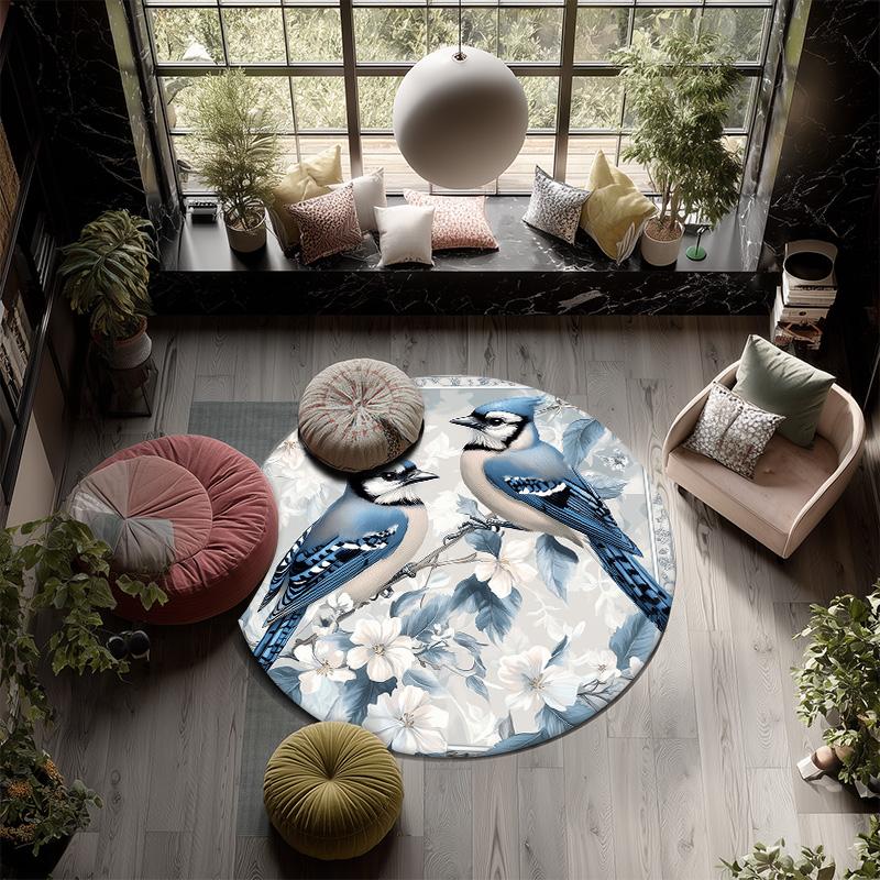Blue Bird,Round Area Rug,Carpet Rug for Living Room Bedroom Sofa Playroom Decor,Non-slip Floor Mat
