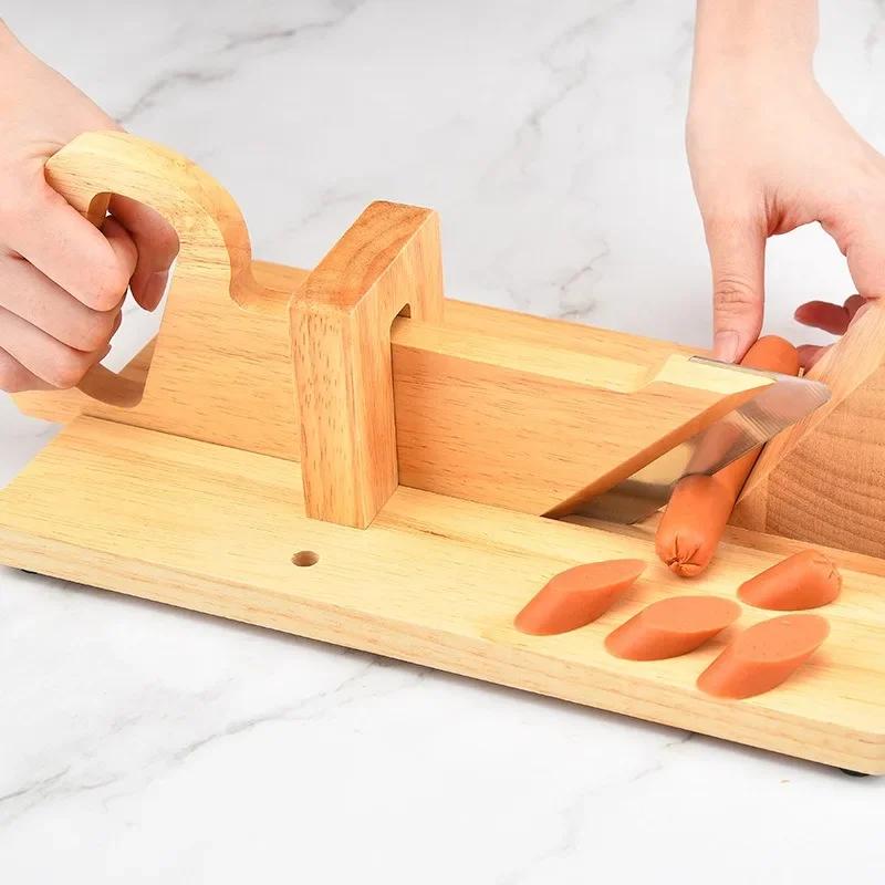 Wurst-Guillotine aus Holz, Fleischschneider mit Klinge, Sicherheitsverriegelung, Lebensmittelschneider, Küchenzubehör, Gadget für Zuhause