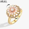 SMJEL Luxury Crystal Anxiety Relief Spinning Fidget Rings for Women Cute Sakura Daisy Rose Flower Rotating Ring Anti Stress Gift