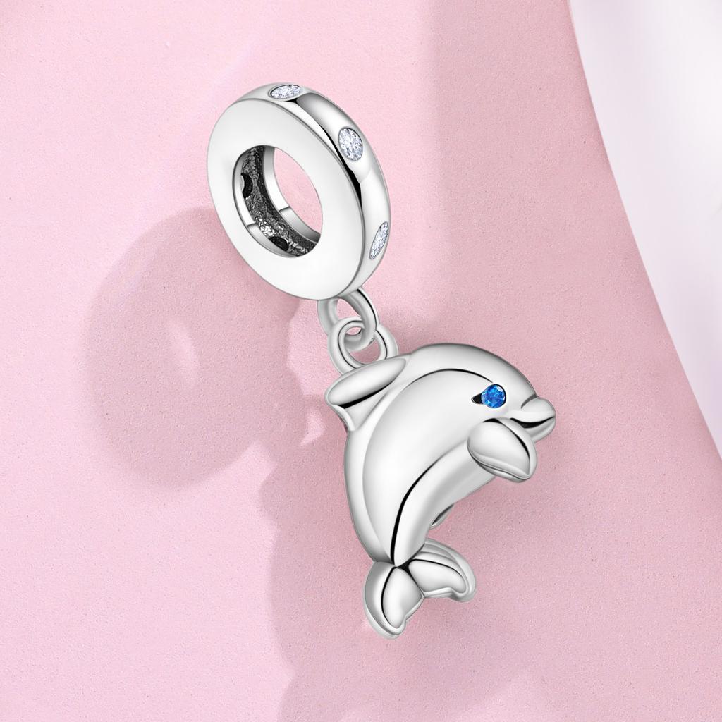 Copper Metal Cute Dolphin Marine Animal Pendant Bead Components Bracelet High Quality Fine Jewelry Charm Bead Components Compatible With High Quality
