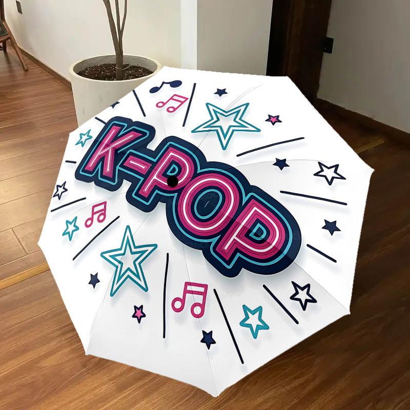 1PC K-pop Music Automatic Open/Close Umbrella with Windproof, 8-Rib Sturdy Canopy, Durable Ribs, Fashionable Design, 1314A