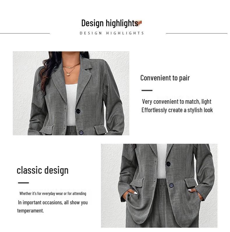 European & American Fashion Slim Fit Lapel Cardigan Suit & Pants Set for Women