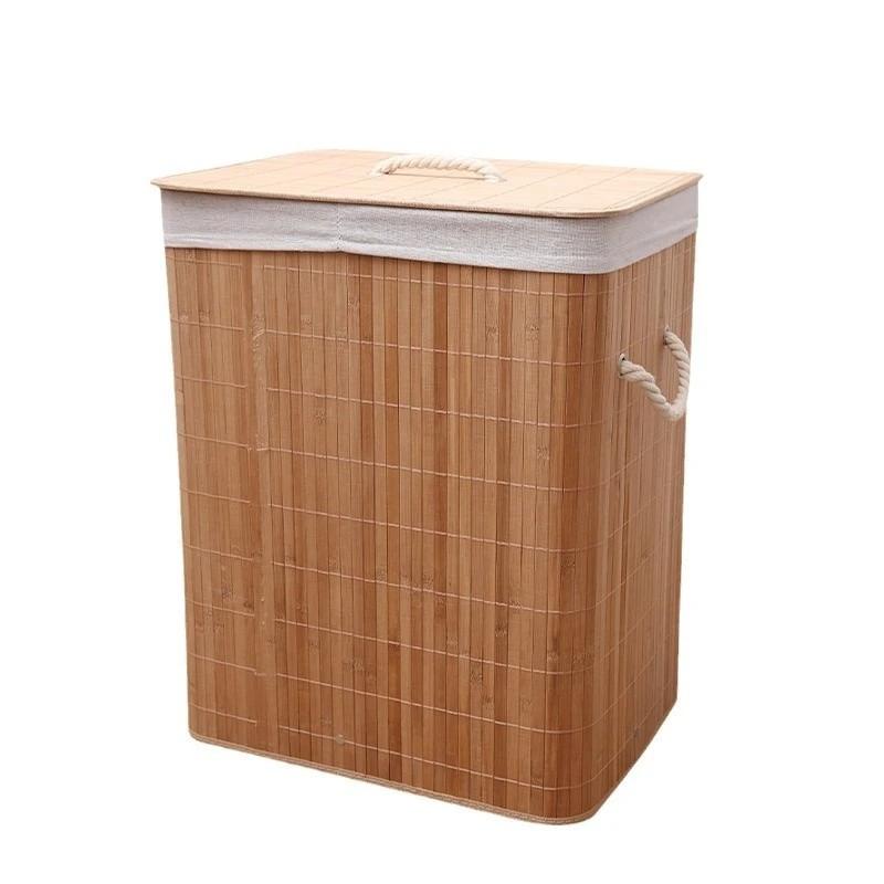 Foldable Bamboo Laundry Basket with Lid 60l Capacity Storage Bin for Home Efficient Clothes Organizer 40x30x50cm Space Saving