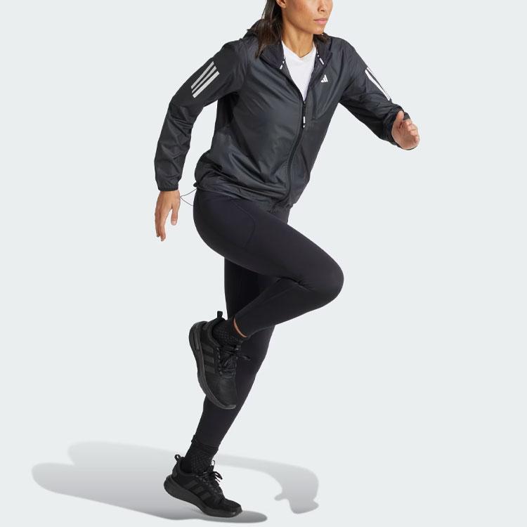 Adidas Reflective Stripe Long Sleeve Hooded Jacket Women Outerwear Black IN1576