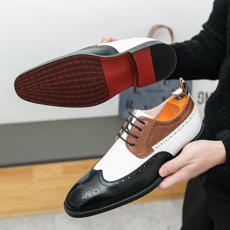 Men's shoes British Brock dress leather shoes men's large size shoes fashion trend round head single shoes men