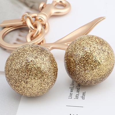 1Pc Glitter Resin Cherry Purse Keychain Sparkling Gold Cherry Bag Pendant Charm Festive Christmas Accessories
