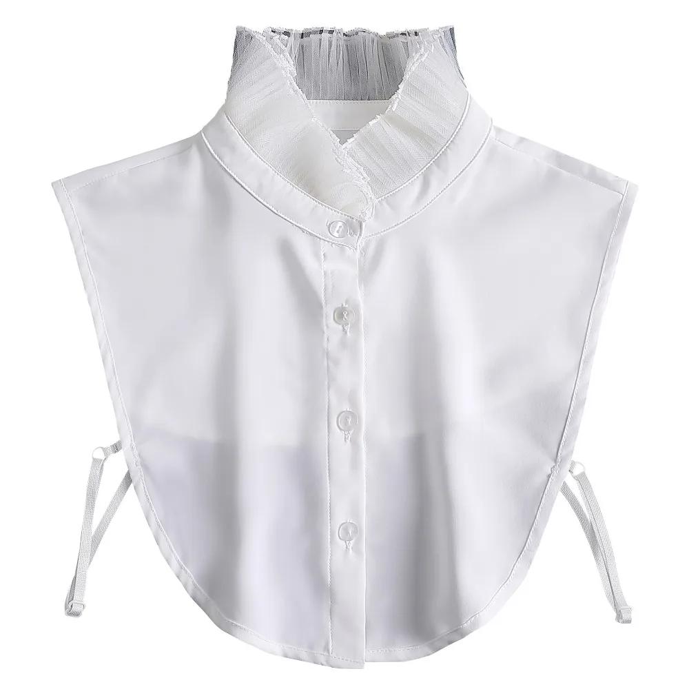 Guler detasabil plisat alb, de înaltă calitate, confortabil din șifon, pentru femei, guler decorativ