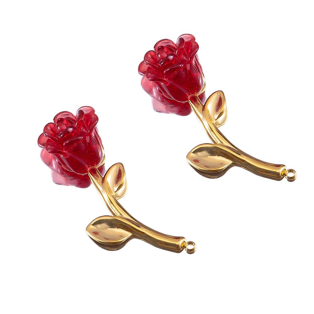

2pcs Color Preserving Electroplated Stainless Steel Rose Shaped Charm Pendant For DIY Necklace Jewelry Making Accessory Material 2pcs червоний