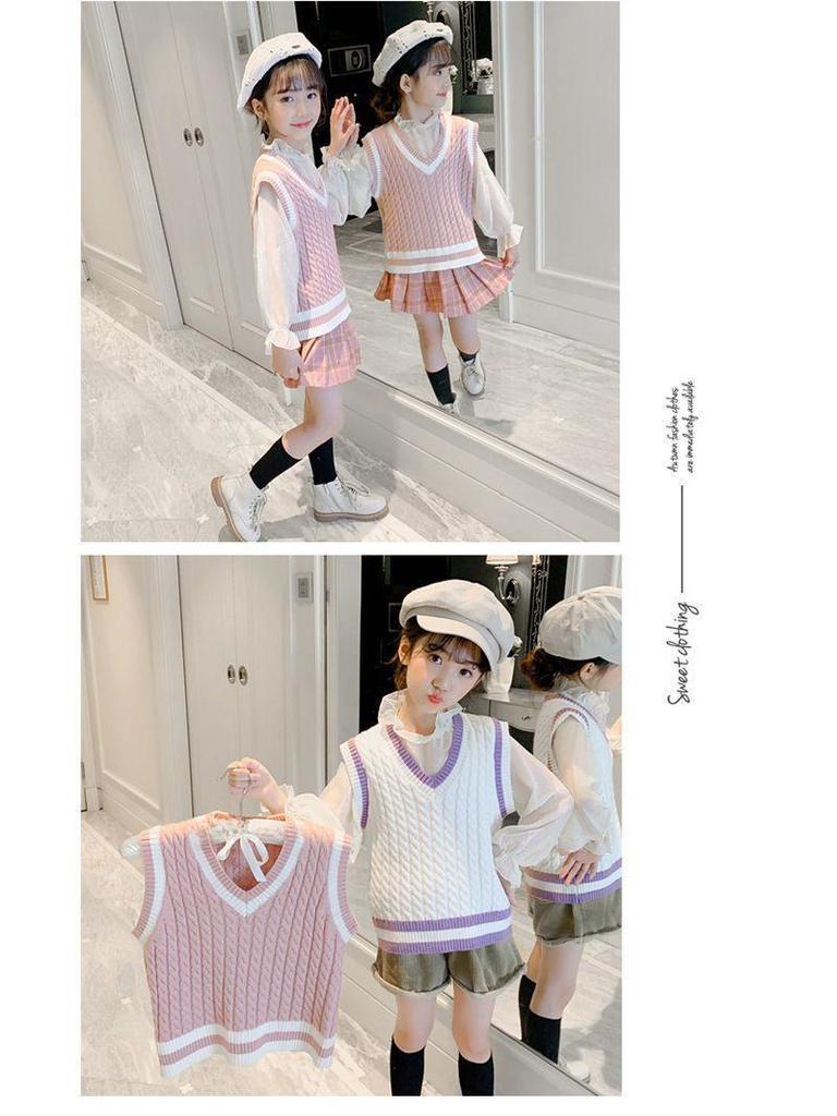 Girls' V-Neck Knitted Vest - Autumn/Winter College Style Fashion for Elementary School Students