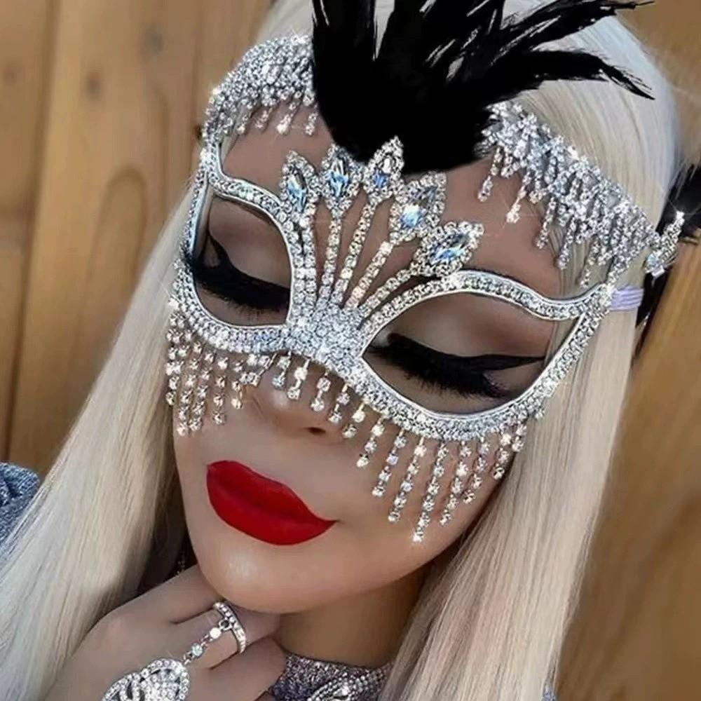 High-End Sparkle Feather Mask Mysterious Style Masquerade Mask Half-Face Mask Masquerade Balls