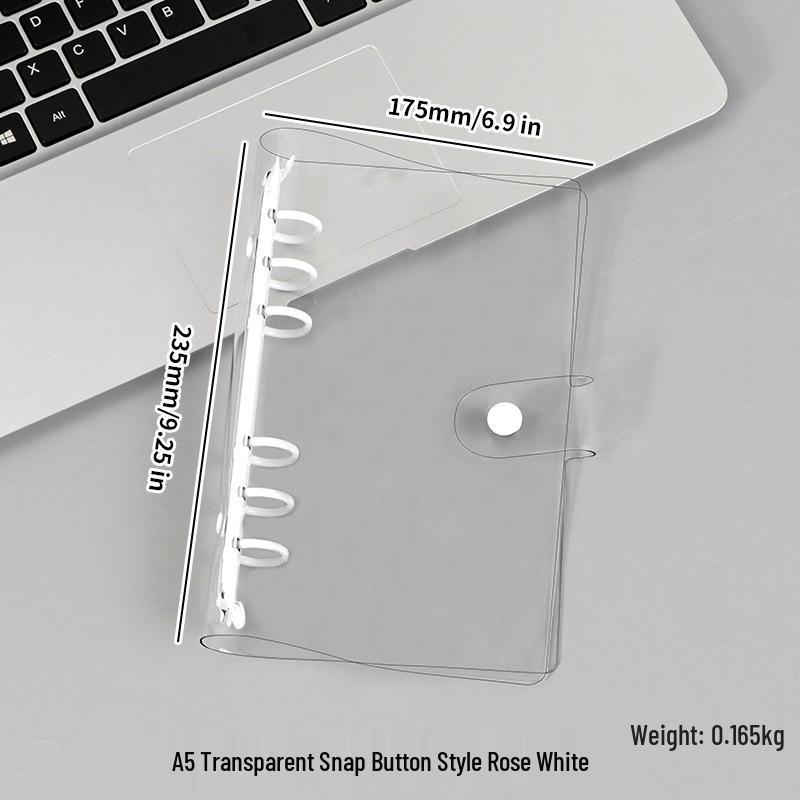 A5/A6 Transparent PVC Ring Binder Planner Cover with Snap Button and Multi-color Six-Hole Metal Clip