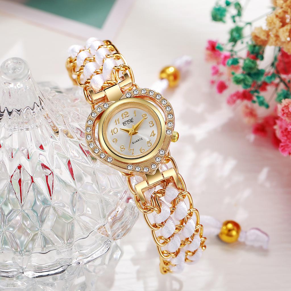 Luxury Rhinestone Women Watches Fashion Heart Dial Woven Strap Ladies Quartz Wristwatch Reloj Mujer