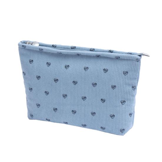 Corduroy Makeup Bag with Heart Pattern Portable Travel Cosmetic Bag Zipper Makeup Pouch Toiletry Organizer Purse for Women Girls