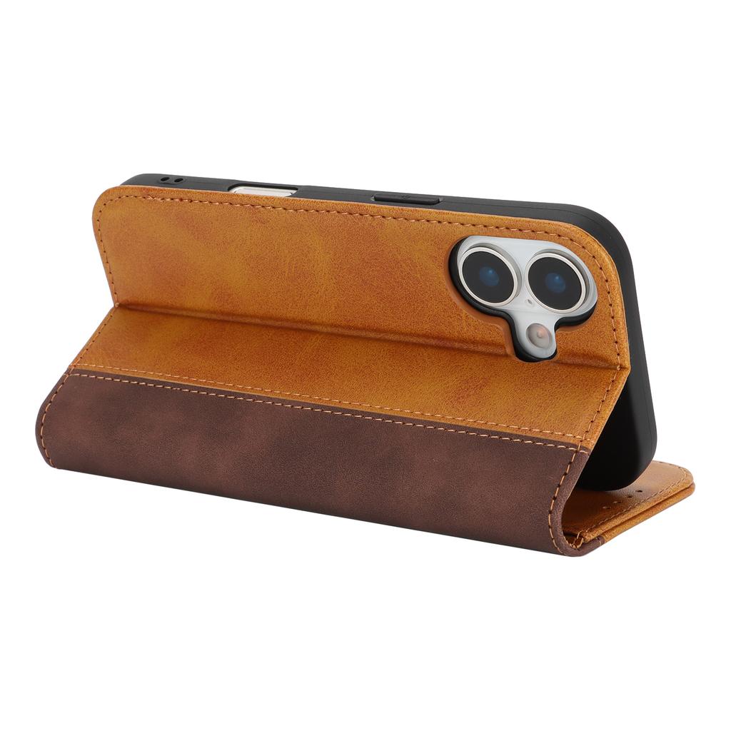 For iPhone 17 Case Calf Texture 3 Card Slots Color Splicing Leather Phone Cover