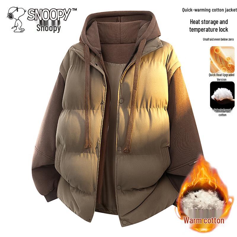 Snoopy Men's Thickened Hooded Faux Two-Piece Winter Jacket