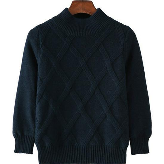 Korean Style Solid Color Fleece Knit High Neck Baby Pullover Sweater