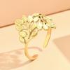Mori-Style Leaf Design Adjustable Stainless Steel Ring for Women