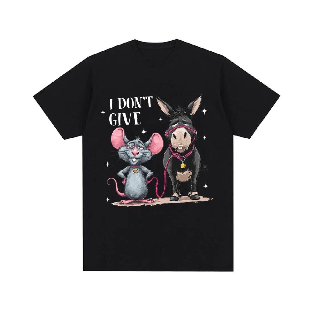 

I Don’t Give A Funny Cartoon Mouse Donkey Meme T-shirts Men s Women Summer Fashion Vintage Oversized Cotton T Shirt Streetwear S чёрный