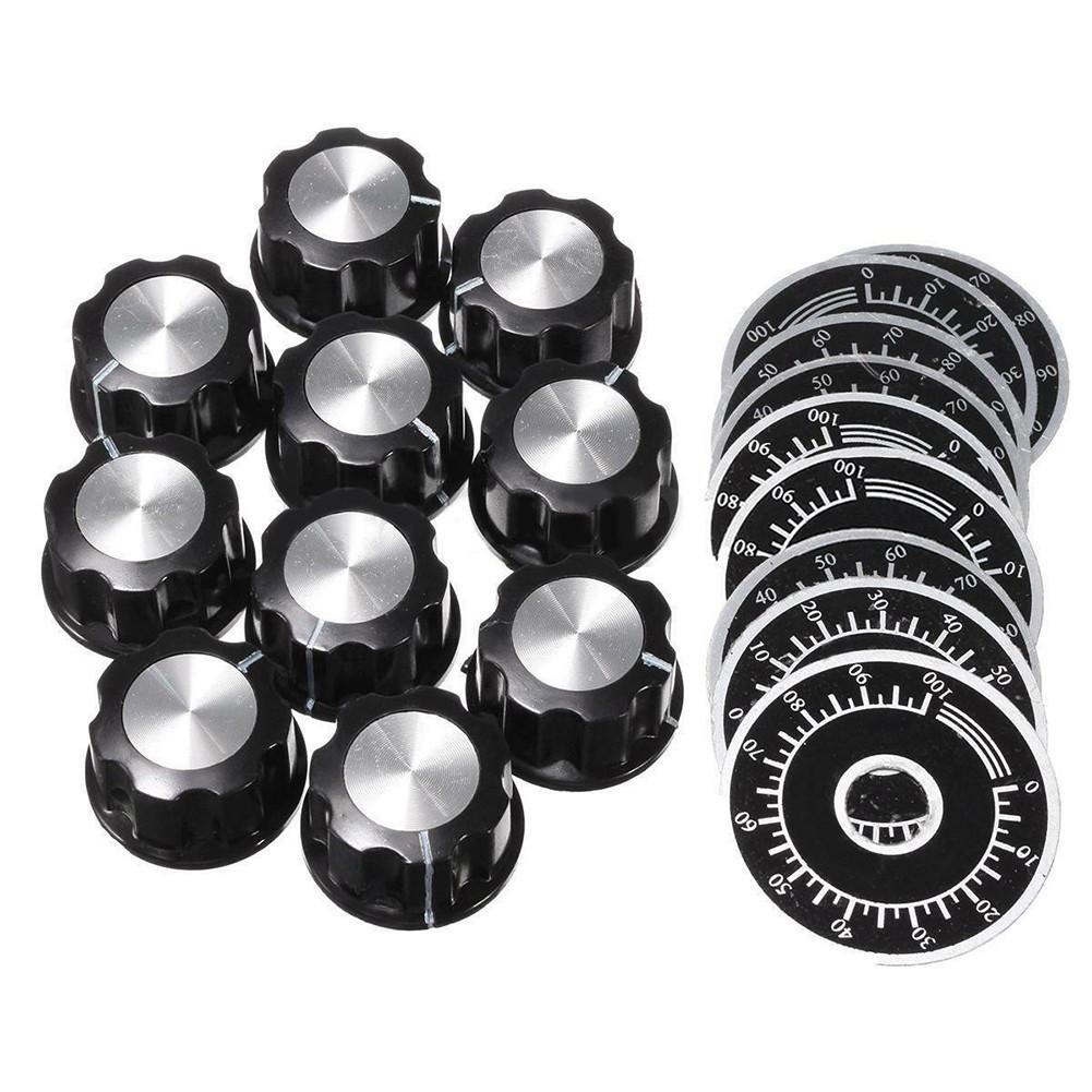 10PCS Rotary Potentiometer Knobs With 10PCS Counting Dial 0-100 Scale