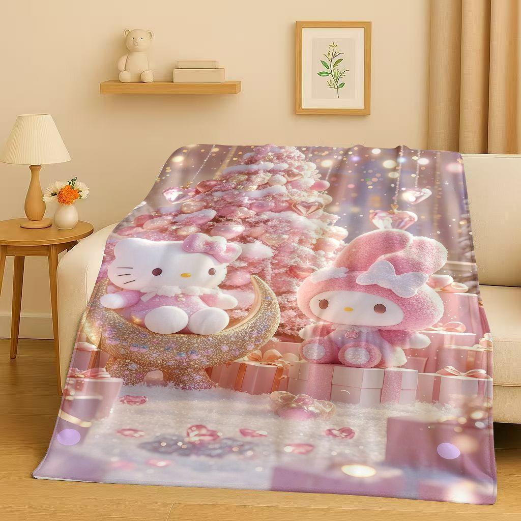 

Hello Kitty Cartoon Cat Girl Sanrio Flannel Blanket,Ultra Soft Warm Plush Throw for Home Bedroom Bed Sofa Cover Christmas Gift 75x90cm
