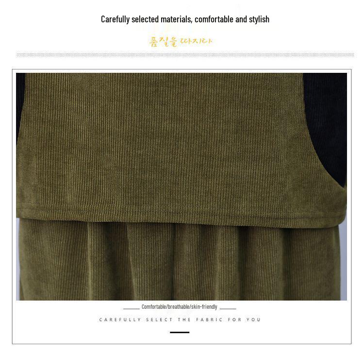 Zesílený manšestrový módní set s kapucí - Nadměrná velikost podzimní ležérní dvoudílný outfit