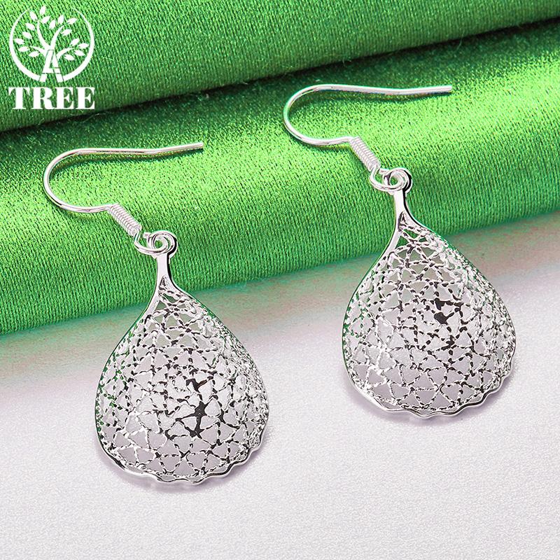 Retro 925 Sterling Silver Hollow Water Droplet Drop Earrings For Lady Birthday Wedding Party Versatile Design Jewelry Accessorie