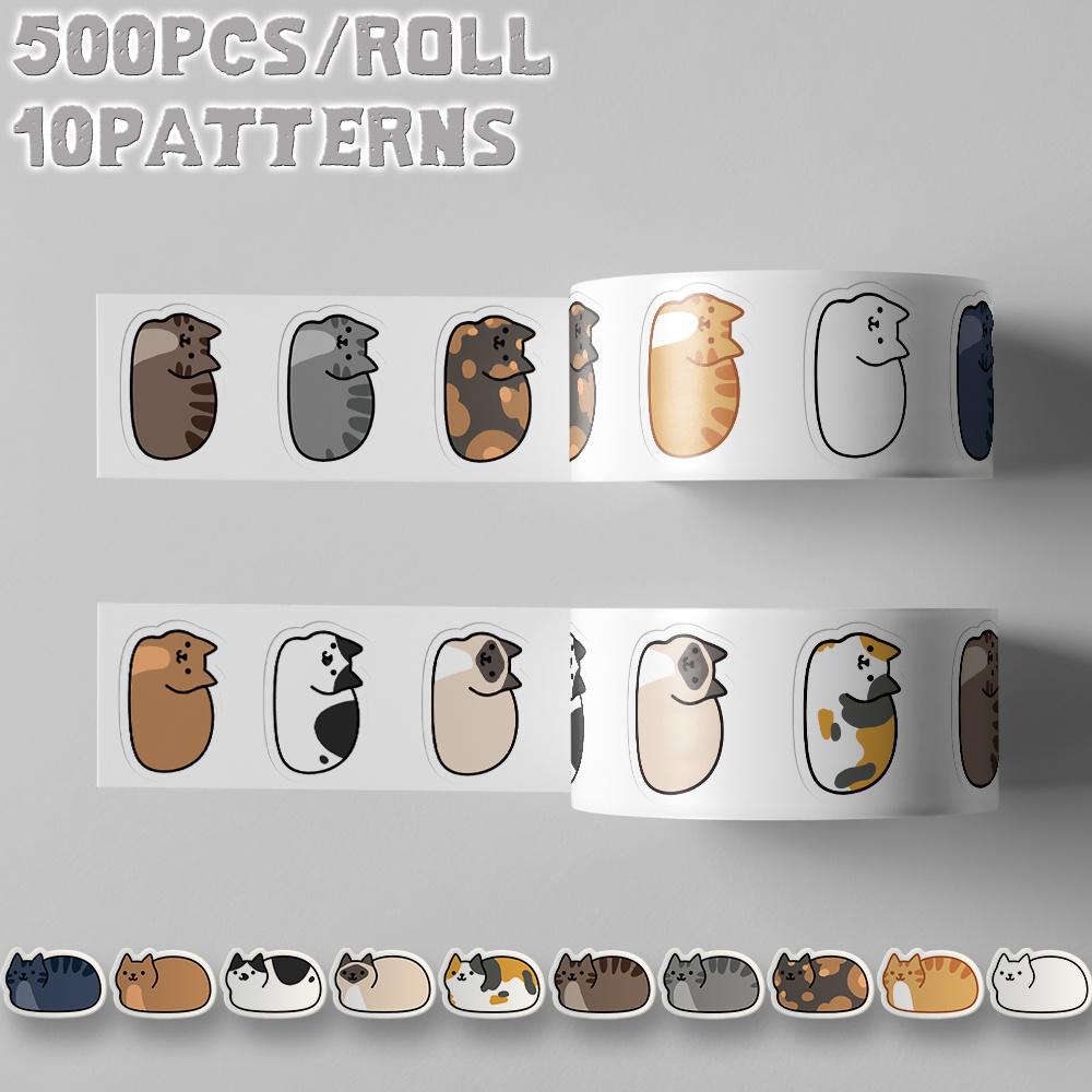 1roll/500pcs Cute Cat Themed sticker decoration for Back to school Class reward Birthday gift skateboard luggage bike scooter hand account
