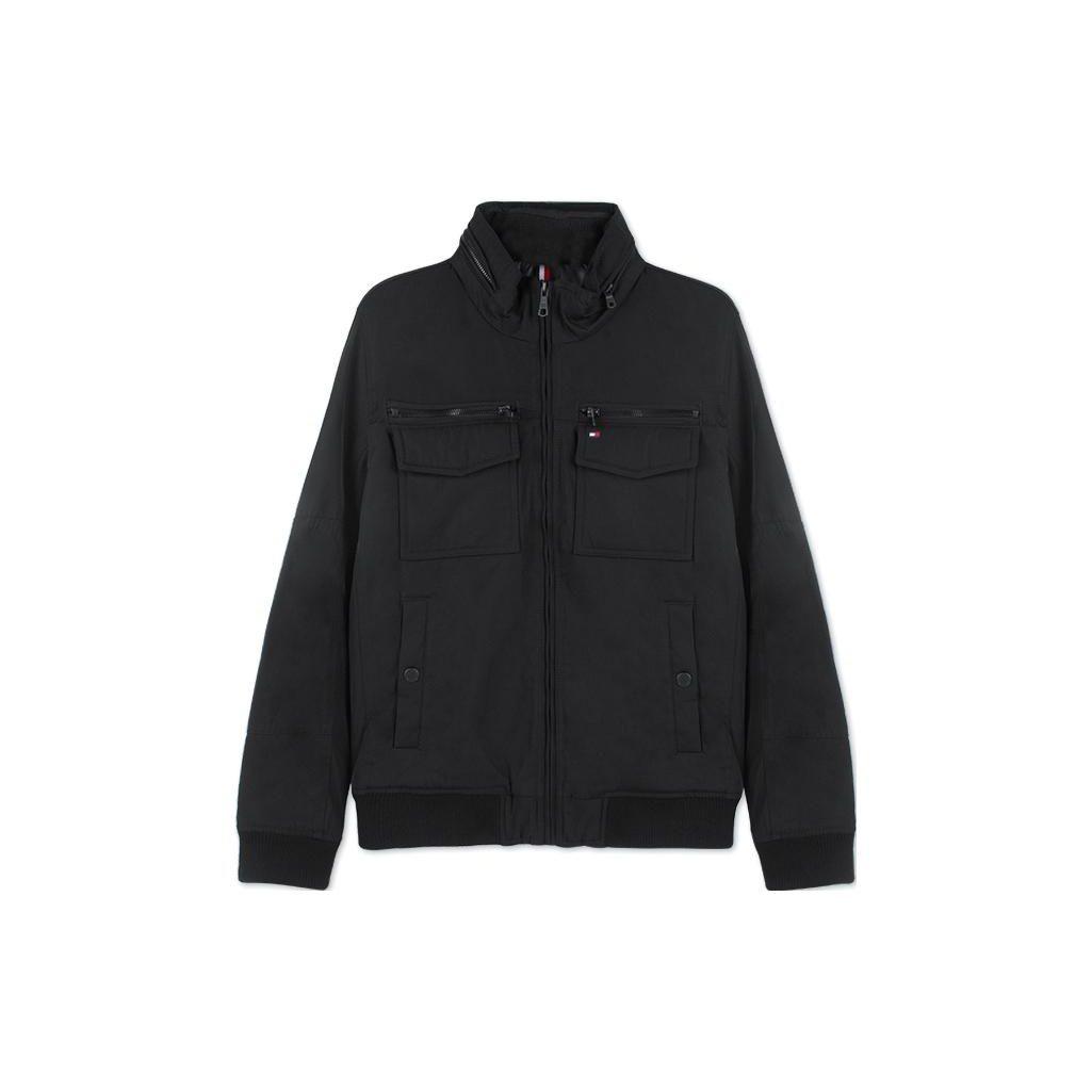 Tommy Hilfiger Polo Col Poche Zippé Décoré Veste en Coton Hommes vestes Noir 158AP775-BLACK M black