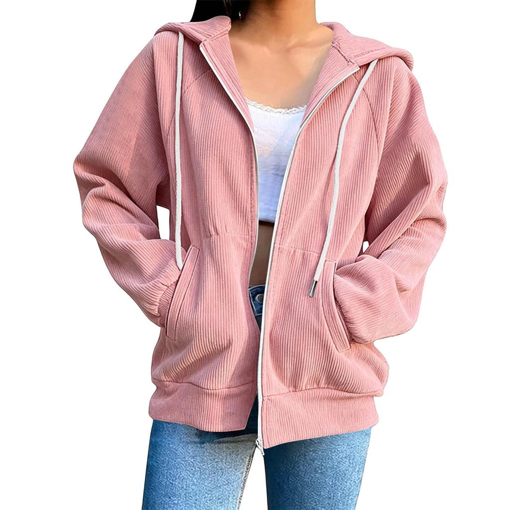 Women's Casual Oversized Zip-up Hoodie Jacket with Hood Long Sleeve Loose Fit for Daily Wear