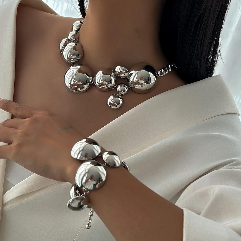 DIEZI Personlig Punk Halskjeder Armbånd Sett For Kvinner Geometrisk Gull Kobber Farge Rundt Anheng Halskjeder Hip Hop Zirkon Sett