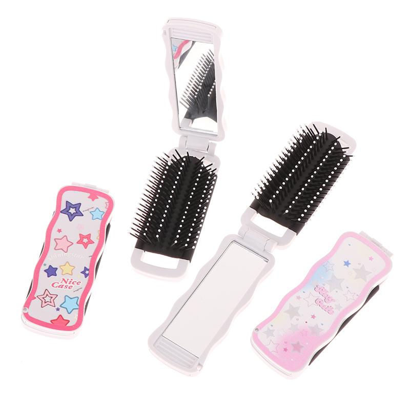 Mini-Haarbürste, faltbarer Massagekamm, Kopfmassage, antistatisch, tragbare Reise-Haarbürste, Mädchen-Haarkämme mit Spiegel