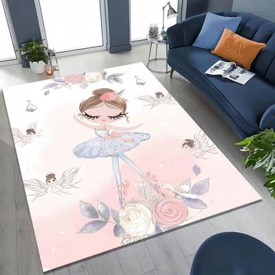 Covor Elegant cu Desen Animat Fată Dansatoare Balet Balerină pentru Dormitor Sufragerie Canapea Covor de Intrare Acasă Decor, Covor Mare Antiderapant pentru Podea Copii